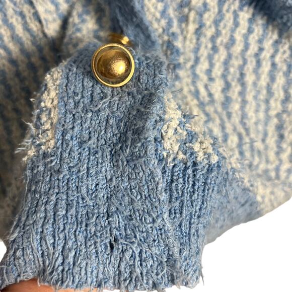 Zara Blue Chunky Oversized Tweed Striped Button Cardigan Sweater Size S - Picture 9 of 10